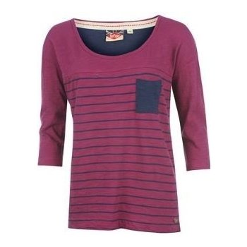 Lee Cooper Stripe Crew T Shirt Ladies BurgundyM Navy