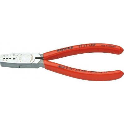 KNIPEX - kleště lisovací - 145mm - na kabelové koncovky, k lisování dutinek DIN 46228 část 1+4, 0.25-2.5mm² (9761145A)