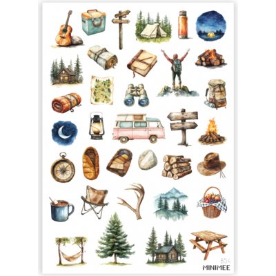 MINIMEE Papírové samolepky v aršíku A5 Kempování – Sleviste.cz