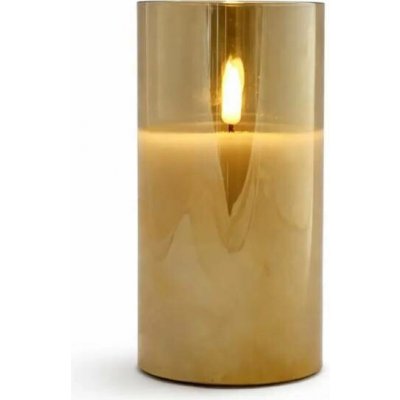 DECOLED LED svíčka ve skle na baterie, 7,5 × 15 cm, šedá, 2× AA, teple bílá – Sleviste.cz