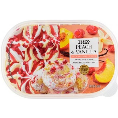 Tesco Mražený krém broskvový a mražený krém s extraktem z bourbon vanilky s malinovou omáčkou 900 ml – Hledejceny.cz
