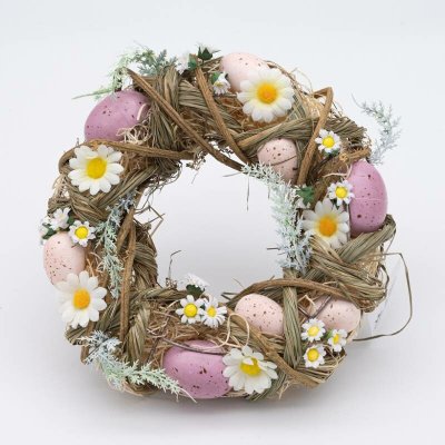 DECOLED Velikonoční věnec, 24 x 8 cm, starorůžová barva vajíček a kopretiny – Zboží Dáma