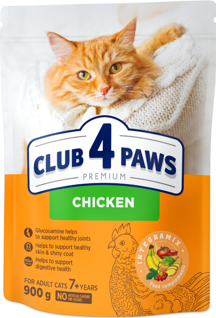 Club4Paws Premium S kuřecím Suché krmivo pro kočky od 7 let 0,9 kg