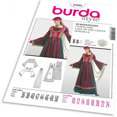 Střih Burda 2509 - Středověké šaty, klobouk se závojem – Zboží Mobilmania