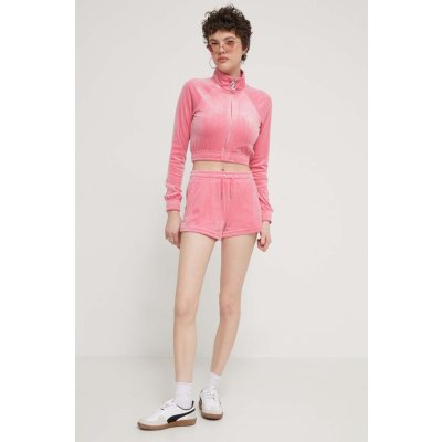 Juicy Couture Velurové šortky s aplikací medium waist JCWH121001.650 růžová