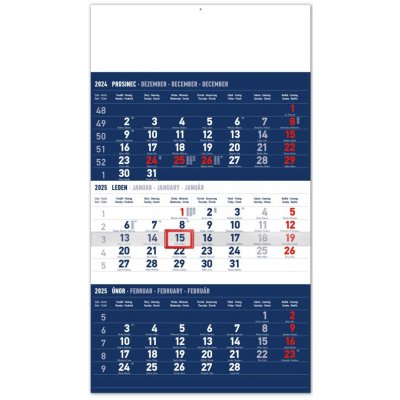 Nástěnný 3měsíční standard modrý s českými jmény 29,5 × 43 cm 2025 – Sleviste.cz