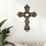 dřevo života Dřevěný vrstvený kříž srdce na zeď Zvolte rozměr šxv (cm): 29x40, Zvolte barvu dekoru: Wenge-Javor – Zboží Mobilmania