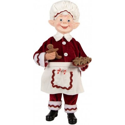 Clayre & Eef Vánoční dekorace Elf v červeném obleku a perníčky v ruce - 15*10*28 cm – Hledejceny.cz