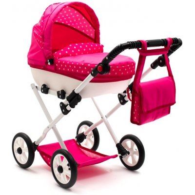 Dětský kočárek pro panenky New Baby COMFORT růžový s puntíky Růžová
