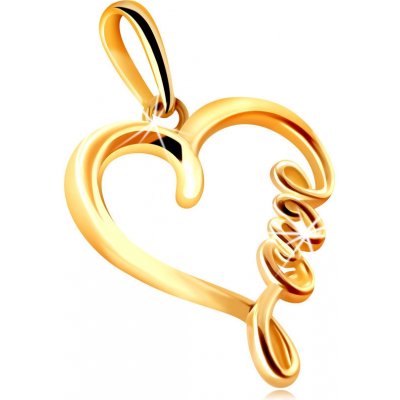 Šperky Eshop Přívěsek ze žlutého zlatalesklá kontura srdce s nápisem "Love" S4GG243.09
