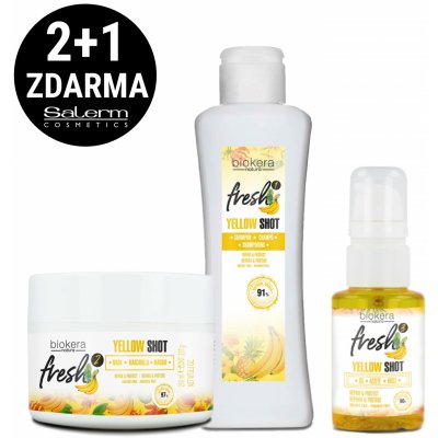 Salerm Biokera Yellow Shot pro poškozené vlasy šampón 300 ml + maska 250 ml + olej 75 ml dárková sada