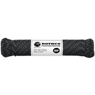 ROTHCO Šňůra PARACORD polyester 550LB 30m 4mm ČERNÁ/REFLEXNÍ nitky velikost: 4mm / 30m