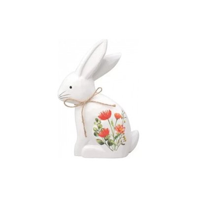 Dřevěný zajíc s květinovým vzorem na postavení 18 cm 3D – Zboží Dáma