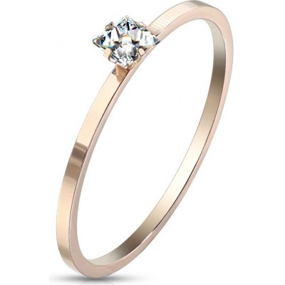 Šperky eshop zásnubní prsten z oceli měděné čirý zirkon ve tvaru čtverce lesklý povrch F17.11