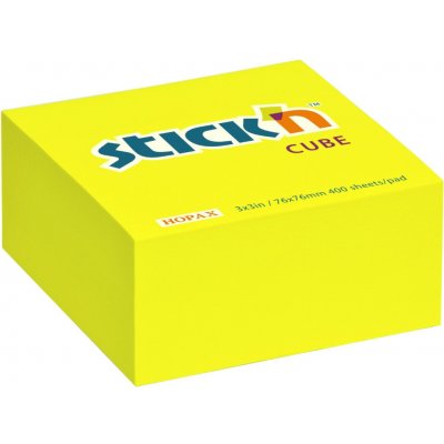 Stick'n 21010 Samolepicí kostka 76x76 mm, 400 lístků, neonově žluté – Hledejceny.cz