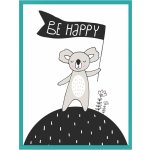 Plakát Be happy k narozeninám 40X50 cm + tyrkysový mořský rám