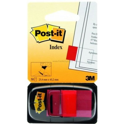 Samolepicí plastové záložky 3M Post-it Index, 43,2 x 25,4 mm, 50 lístků, červené – Hledejceny.cz