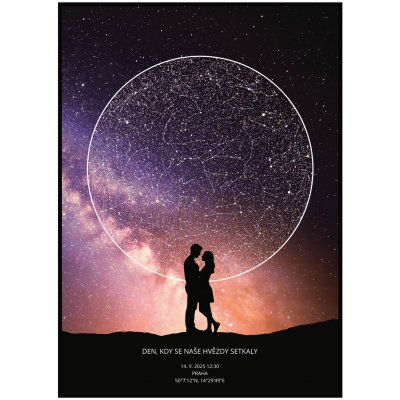 Jen tak z lásky Hvězdná mapa Vašeho životního okamžiku Rozměr plakátu: 30 × 40 cm (tištěný plakát), Barva pozadí: Vesmírná, Volba rámu: Bez rámu – Zboží Mobilmania