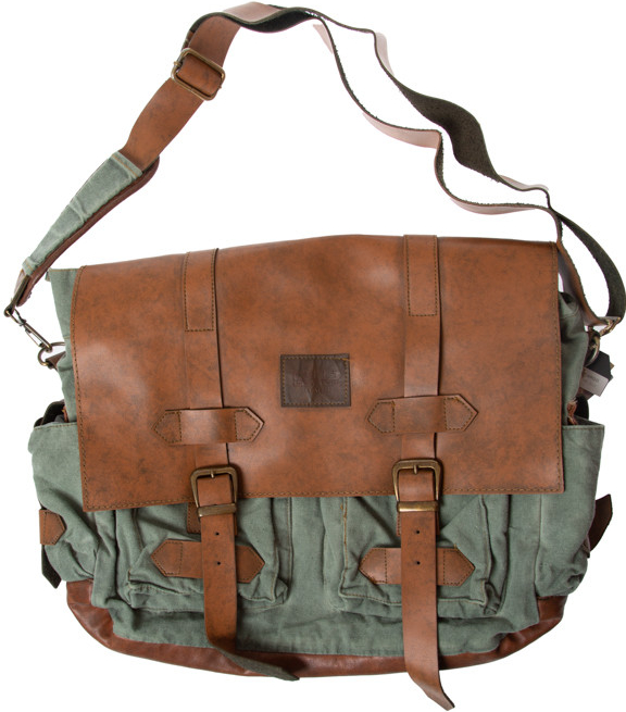 OldCottonCargo BALTIMORE BAG 7019 zelený s kůží 14 l