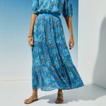 Dlouhá volánová sukně s potiskem květů modrá – Zboží Dáma