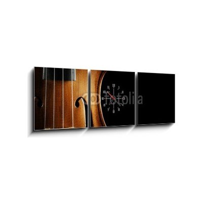 Obraz s hodinami 3D třídílný - 150 x 50 cm - Violin orchestra musical instruments Hudební nástroje houslového orchestru – Zboží Mobilmania