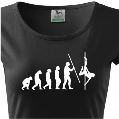 Tričko s vtipným potiskem evoluce Pole dance černá – Zboží Mobilmania