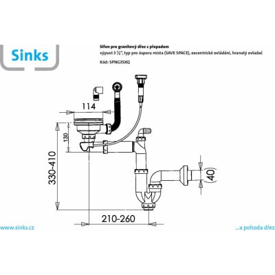 Sifon 3 1/2 " pro nerezové dřezy s extra úsporou místa a s exc. ovladačem (clic-clac) – Hledejceny.cz