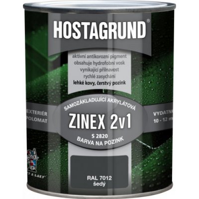 Barvy A Laky Hostivař Hostagrund Zinex 2v1 S2820, jednovrstvá barva na pozink, antikorozní, Ral 7012 čedičová šedá, 600 ml – HobbyKompas.cz