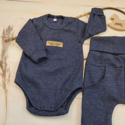 Luxusní kojenecké řádkované body s dlouhým rukávem ZYZIO Z&Z Jeansově modré
