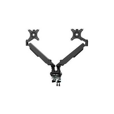 Polohovatelný držák pro 2 monitory, 2-9 Kg, svorka a průchodka stolu, 17"-32", USB HUB, 75x75/100x100, černý – Sleviste.cz