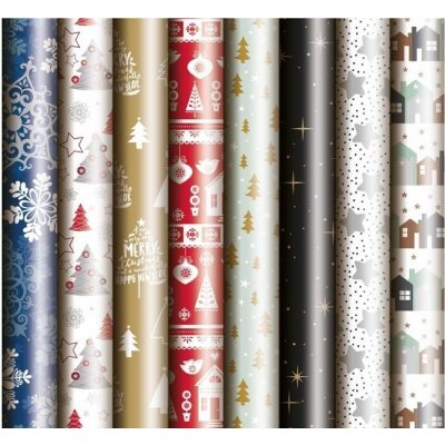 Vánoční balící dárkový papír v roli, 70 cm x 10 m - mix vzorů – Zboží Mobilmania