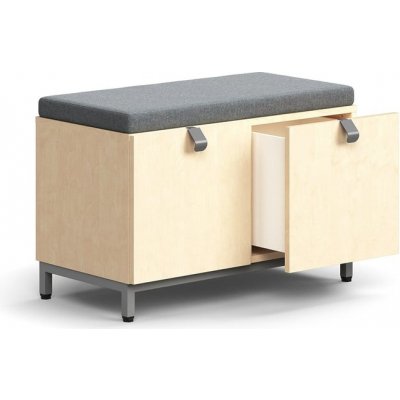 QBUS, Lavice s úložným prostorem šedý podsedák, 2 zásuvky, nohy, úchytky, 534x800x420 mm, stříbrná – Zboží Dáma