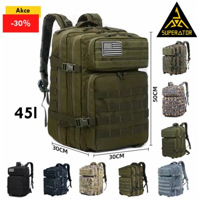 Taktický vojenský batoh 45l, kvalitní, voděodolný, outdoor. Nášivka vlajka USA je součástí. Velcro patch 3D. Barva: Zelená – Hledejceny.cz