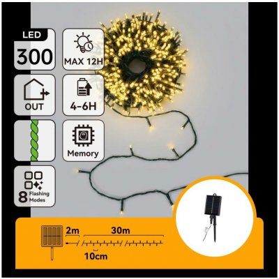 Aigostar B.V. | Aigostar - LED Solární ván řetěz 300xLED/8 funkcí 32m IP65 teplá bílá 1200 mAh | B10201ACSE – Hledejceny.cz