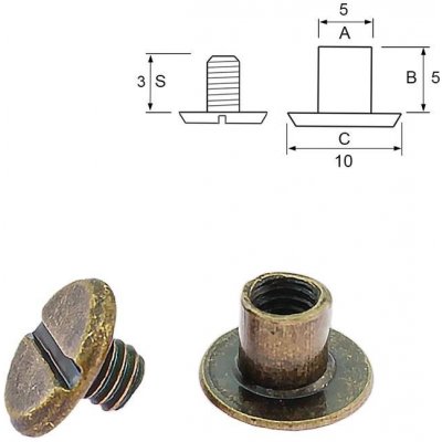 Nýt šroubovací 5 mm, Ø 5 mm staromosaz Počet: 1 ks – Zboží Dáma