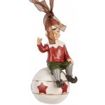 Clayre & Eef Závěsná vánoční dekorace sedící Elf na kouli 5*5*10 cm – Hledejceny.cz
