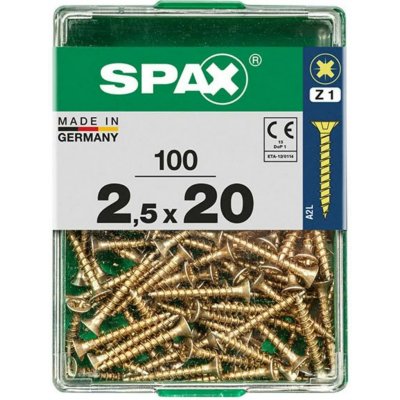 Spax Uni vrut zápust.hlava PZ/Z1, S-CUT plný závit, Yellox, 2,5 x 20 mm, 100 ks – Hledejceny.cz