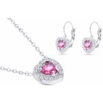 Ellami 306 Set řetízek a visací náušnice, srdce osázené růžovým zirkonem – Zboží Dáma