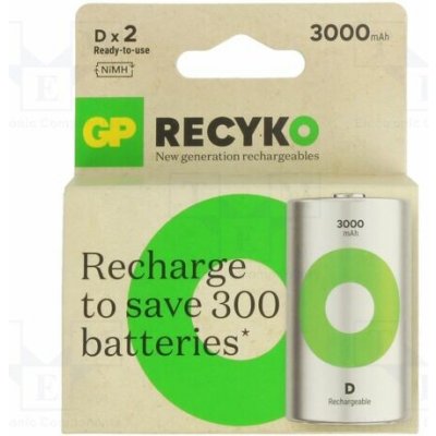 GP GPRHC30DC002 Akum: Ni-MH; D; 1,2V; 3000mAh; ReCyko; Ø34,2x61,5mm; -20÷50°C; 2ks. – Hledejceny.cz