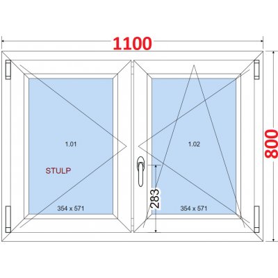 SMART Dvoukřídlé plastové okno 110x80, bez středového sloupku