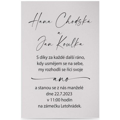 Papírové svatební oznámení UNI Barva papíru: Pale Grey – HobbyKompas.cz