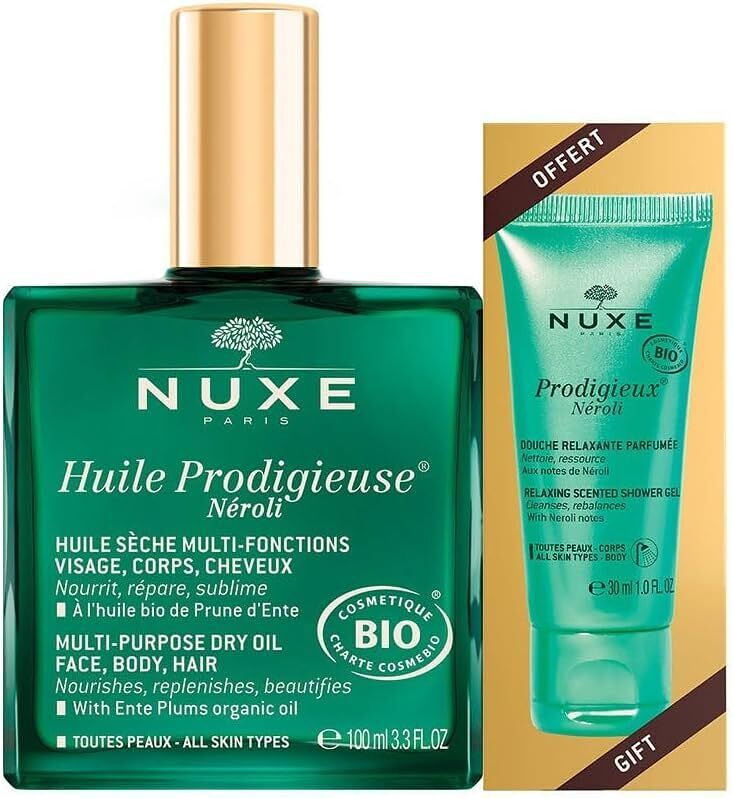 NUXE Multifunkční suchý olej na obličej, tělo a vlasy Huile Prodigieuse Néroli 100 ml a Sprchový gel Prodigieux Néroli 30 ml