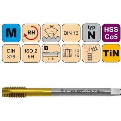 NÁSTROJE CZ Závitník strojní M35x1,5 ISO2 HSSCo5 TiN DIN 374 B - 3510 - CZZ3510-M35X1,5-ISO2 – Hledejceny.cz