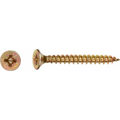 Uni vrut se zápustnou hlavou PZ2 plný závit žlutě pozink. 5x20 mm, 200 ks – Hledejceny.cz