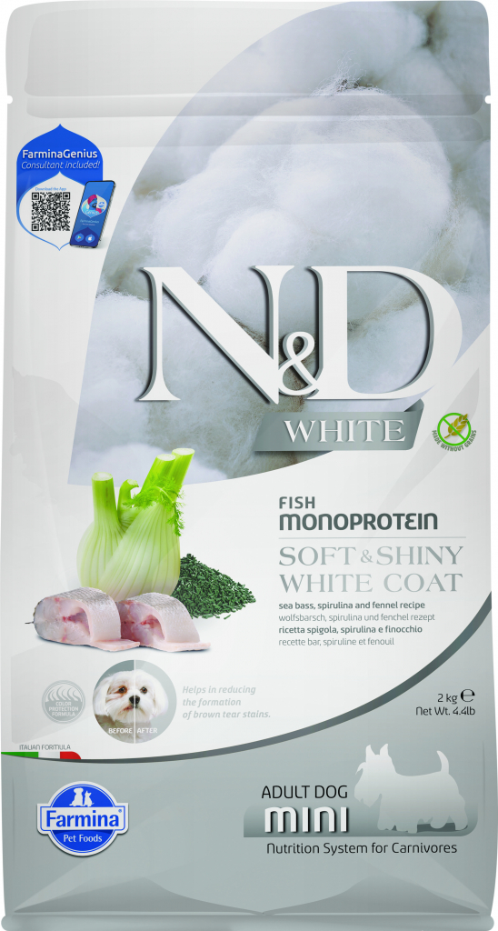 N&D dog White Adult mini sea bass spirulina & fennel 2,5 kg