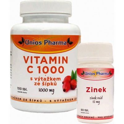 Unios Pharma Vitamín C 1000 mg se šípkem 150 tablet. + Zinek 15 mg 60 tablet