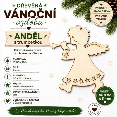 ADVIPO Dřevěná vánoční ozdoba Anděl s trumpetkou 60 × 52 mm – Hledejceny.cz
