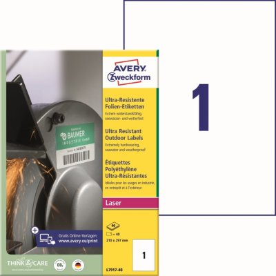 Avery Zweckform Etikety pro laser 40 listů A4 bílé 210 x 297 mm ultra odolné vůči počasí L7917-40 – Zbozi.Blesk.cz