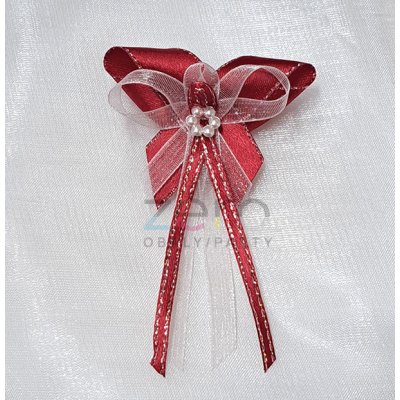 Vonička (vývazek) svatební - bordó-stříbrná s pruhy a perlovým květem – Zboží Dáma