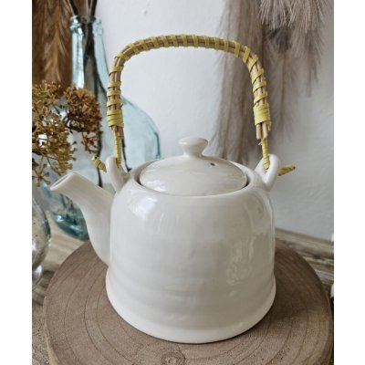 Clayre & Eef Bílá porcelánová konvička se sítkem na čaj 18x14x12 cm 0,8L – Zbozi.Blesk.cz